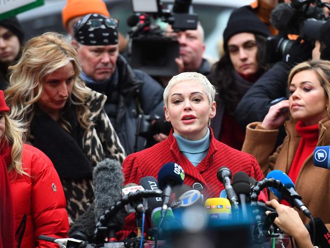 Actress Rose McGowan outside the court last month. Picture: AFP