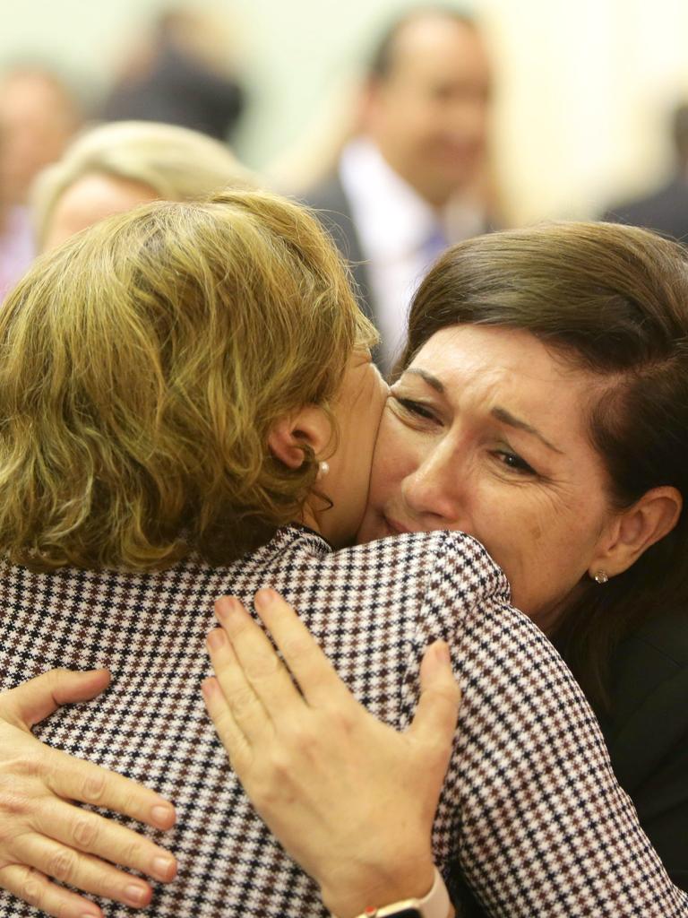 Leeanne Enoch member for Algester (right) embraces Jackie Trad the deputy premier.