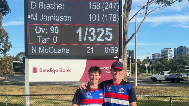 Mitch Jamieson and Dylan Brasher after their twin centuries.