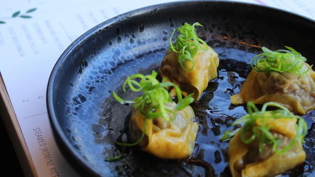 Dana Eating House’s wallaby dumplings, which feature silky wrappers that envelope dense wallaby filling. Picture: Supplied