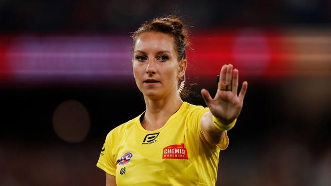 The AFL’s first female field umpire Eleni Glouftsis. Picture: Dylan Burns/AFL Photos