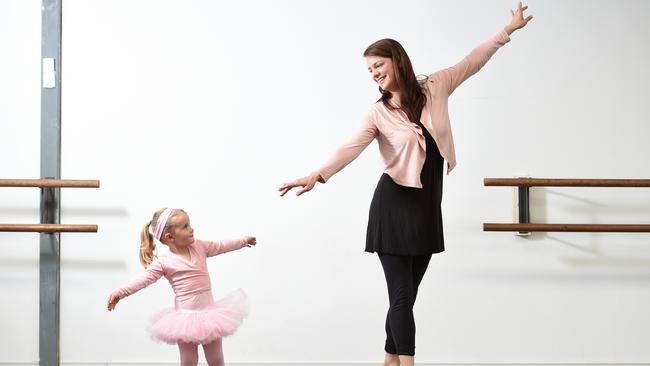 Dance teacher Melanie Gard pictured with young dance student Sophie 2. Picture: Jason Sammon.