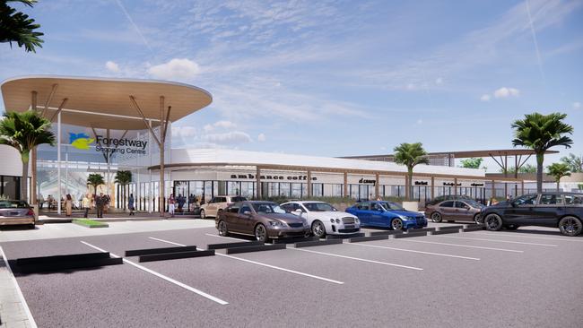 An artist's impression of one of the entrances to a modernised Forestway Shopping Centre at Frenchs Forest. Picture: Revelop