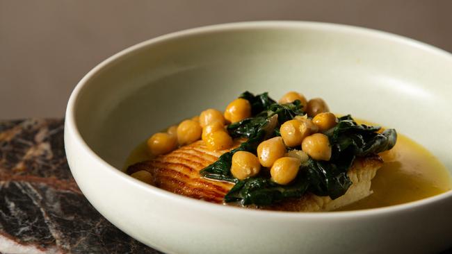 Roasted skate with silverbeet and chickpeas at Etta. Pic: Annika Kafcaloudis