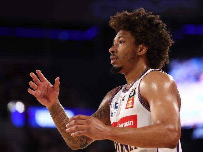 MELBOURNE, AUSTRALIA - DECEMBER 01: Jaylen Adams of the Kings looks on during the round 10 NBL match between Melbourne United and Sydney Kings at John Cain Arena on December 01, 2024 in Melbourne, Australia. (Photo by Graham Denholm/Getty Images)