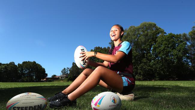 Keebra Girl's Rugby League player Skyla Adams and at Keebra Park's Sports Fields. Photograph : Jason O'Brien