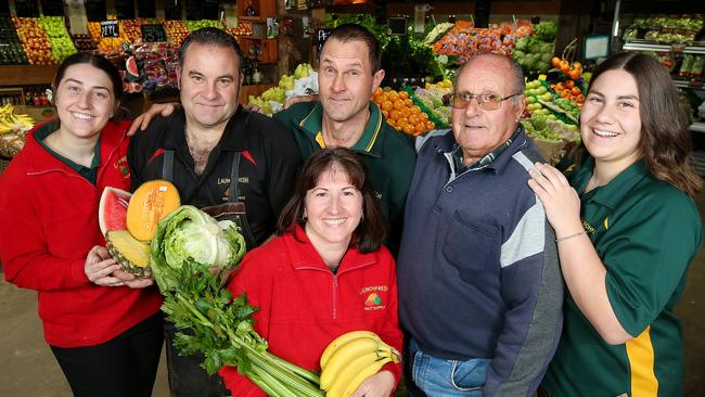 Number 5: Owner Anthony Virgona (black shirt) with brother Paul, father Angelo, wife Maria and daughters Natalie and Danielle from Launch Fresh, Launching Place. Picture: Ian Currie