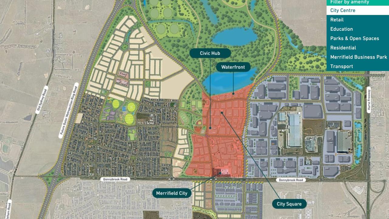 The masterplan for Merrifield, located just under 50km north of Melbourne's CBD. Picture: merrifieldmelbourne.com.au