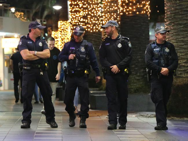 Police on patrol in  Surfers Paradise on Thursday Nnight. Picture Glenn Hampson