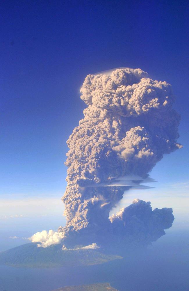 Towering inferno ... an aerial shot by photographer Sofyan Efendi shows the terrifying majesty of the ash cloud. Picture: Barcroft Media/Splash News