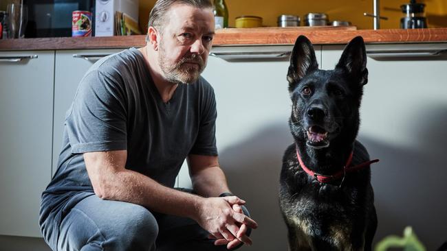 Ricky Gervais and friend in Afterlife.