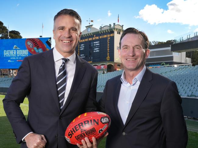 Premier Peter Malinauskas & AFL Chief Executive Andrew Dillon announce dates for 2025 AFL Gather Round. 2 July 2024. Picture: Dean Martin