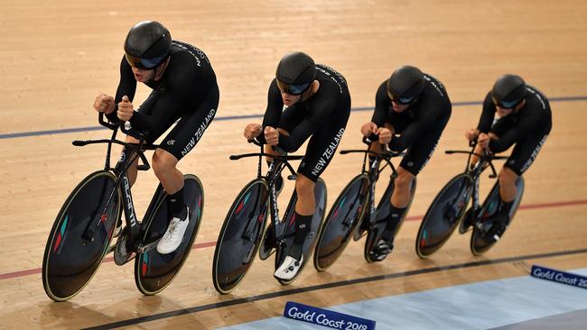 New Zealand’s men's 4000m team pursuit before their disqualification. Picture: Getty