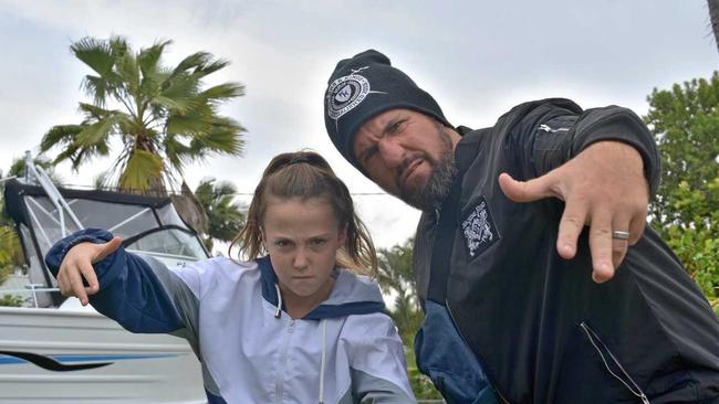 Tin Can Bay father-daughter hip hop duo Floyd and Kaliyah Barber have penned a parody to the Lil Pump song Gucci Gang. Picture: Josh Preston