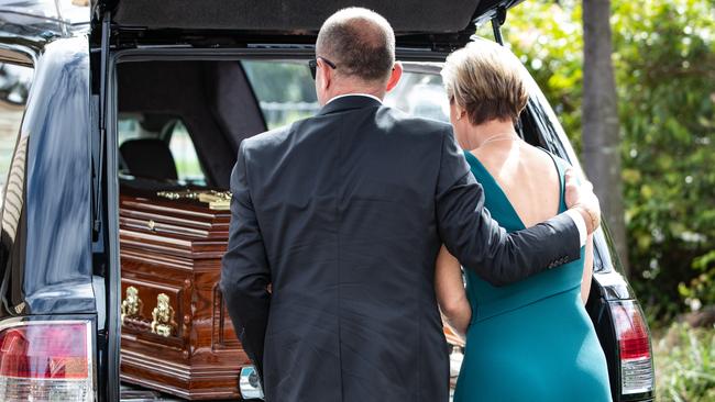 John and Rota Valentino at their son’s coffin. Picture: Julian Andrews).