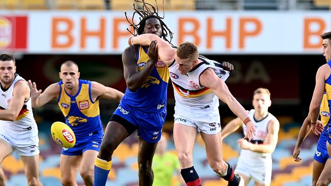 Nic Naitanui and Reilly O’Brien had an interesting duel. Picture: Getty Images