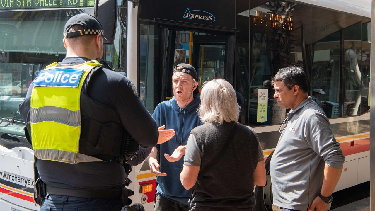 Geelong Police and Public Transport Victoria officers conduct Operation Bandit, targeting anti-social behaviour and fare evasion. Picture: Brad Fleet