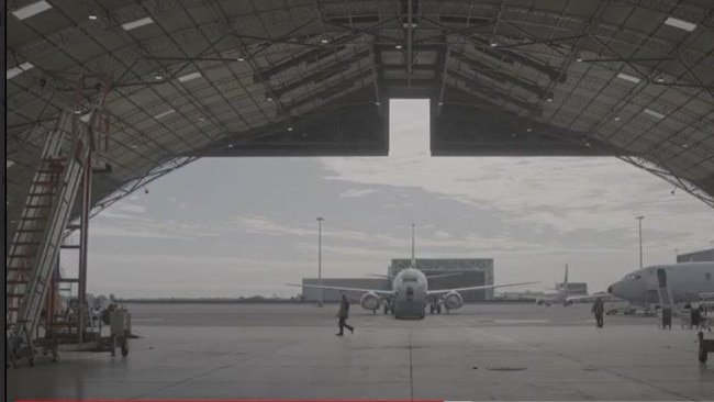 One of the P-8 Poseidon aircraft entering a hangar. Picture: Supplied