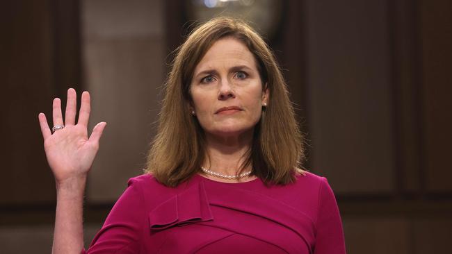 Supreme Court nominee Judge Amy Coney Barrett is sworn into her Senate Judiciary Committee confirmation hearing on Capitol Hill on October 12. Picture: AFP