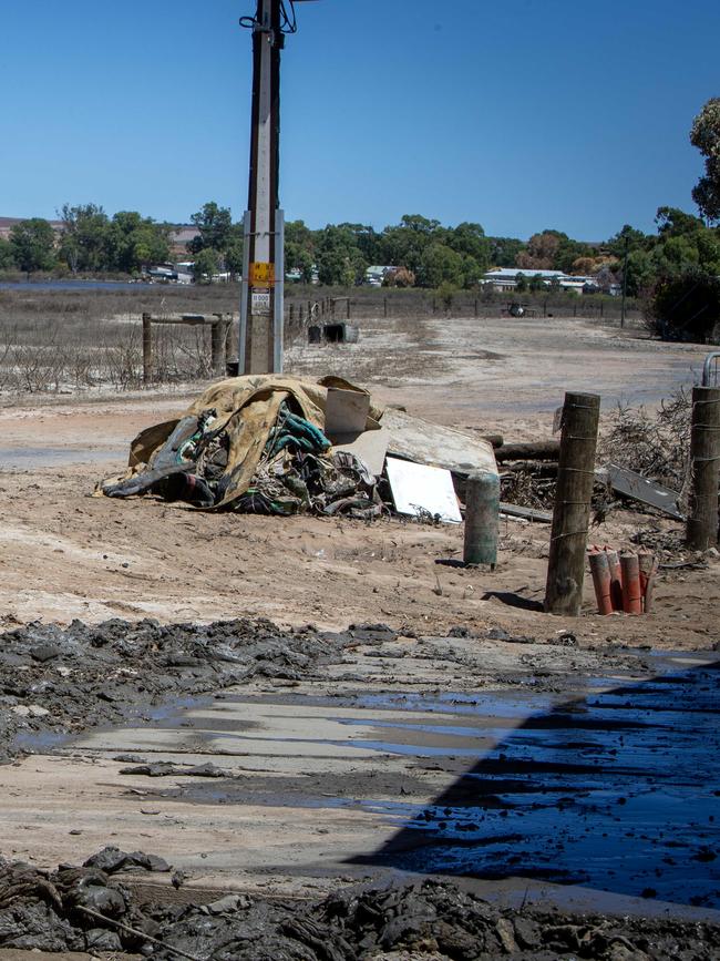 Flood effected shacks on Providence Drive, Bowhill, after the River Murray inundated properties. Picture Emma Brasier