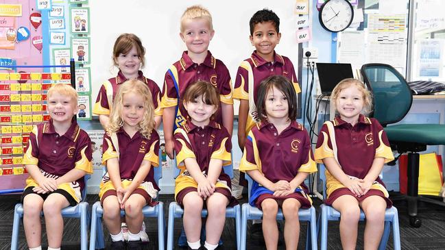 My First Year: Bundaberg Central State School Preps, (back) Abbigail, Etha, David. (front) Jye, William, Zofia, Lyla. Picture: Patrick Woods.