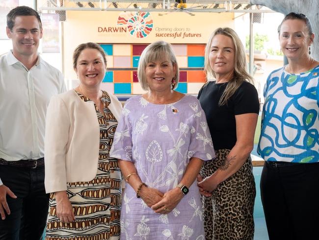 Principal of Darwin Middle SChool Ben McCasker (left),  Chief Executive of Department of Education and Training Susan Bowden, Jo Hersey, Sandy Evans and Member for Fannie Bay Laurie Zio. Picture: Supplied