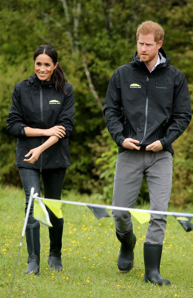 The Duchess and Duke of Sussex at the unveiling of the Queen's Commonwealth Canopy Redvale in Auckland. Picture: Nathan Edwards