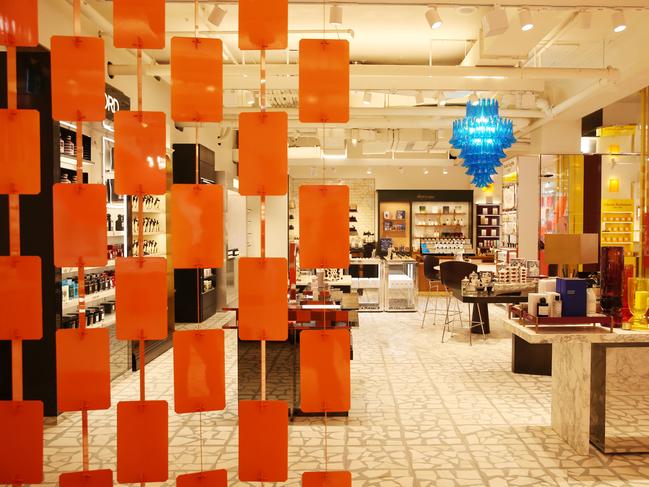 A colourful divider separates the perfume section from the relaxed services area upstairs. Picture: Britta Campion / The Australian