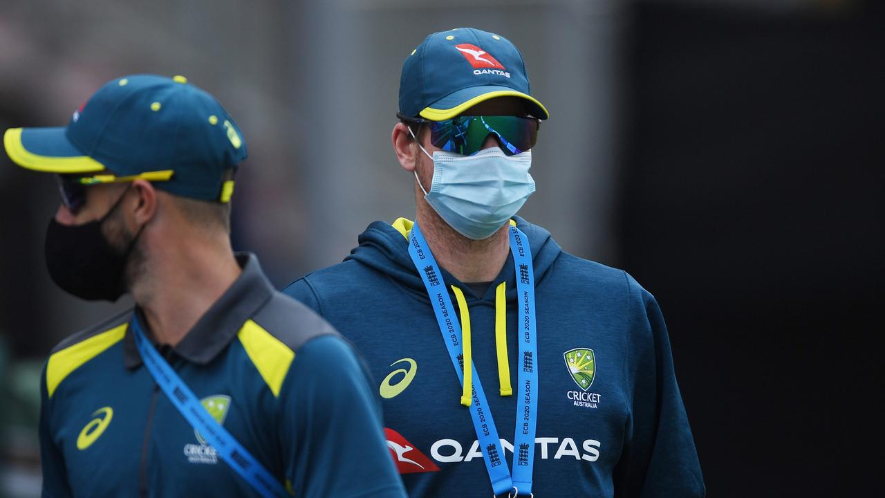 Steve Smith wearing a face mask during the 3rd One Day International in Manchester, England. (Photo by Gareth Copley/Getty Images for ECB)