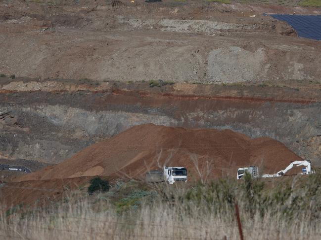 There are 59 engineered holding bays at the Bulla site where soil is dumped before treatment. Picture: Alex Coppel.