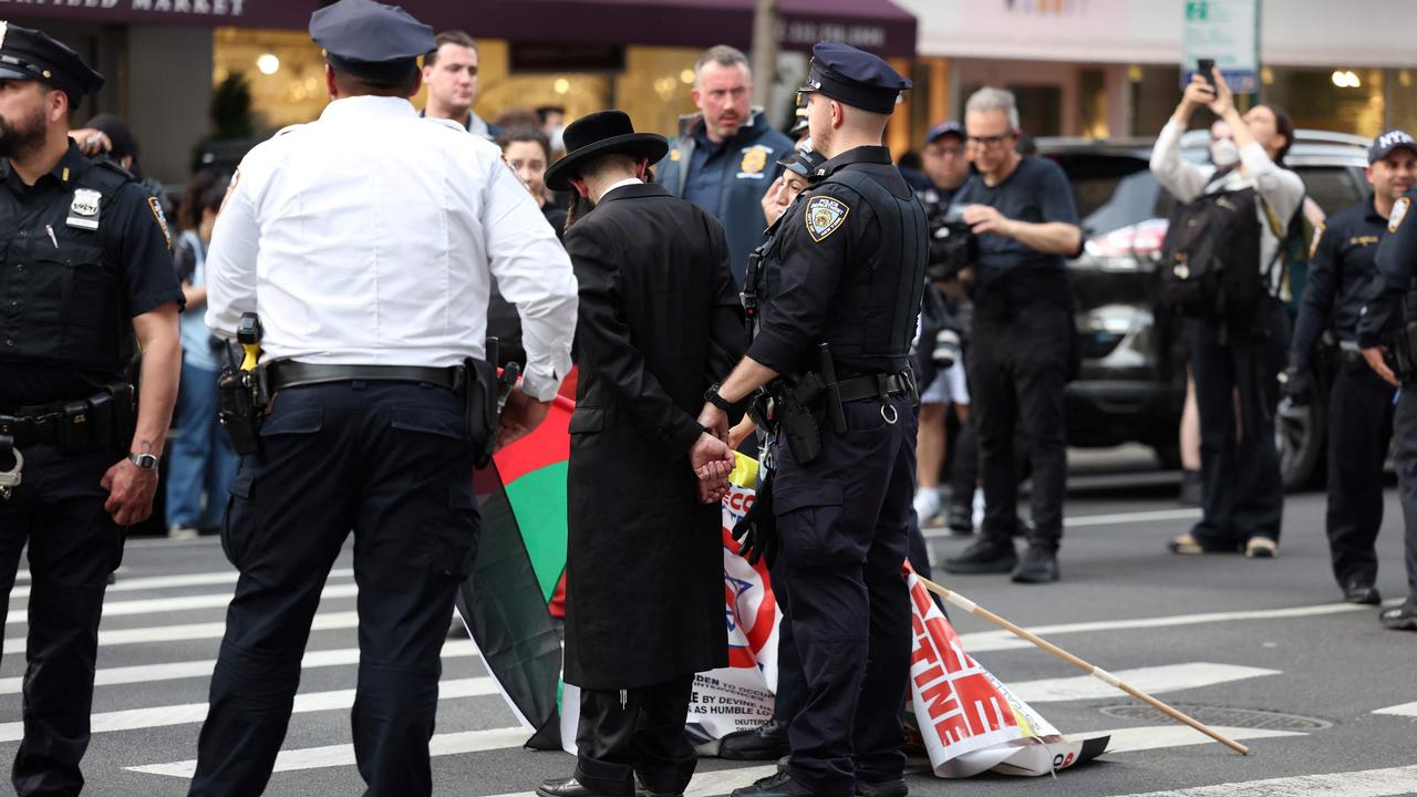 There were angry pro-Palestine protests outside the Met Gala earlier this month. Picture: AFP