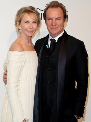 Sting and Trudie Styler attend Elton John’s party in Los Angeles. Picture: AFP/Tibrina Hobson