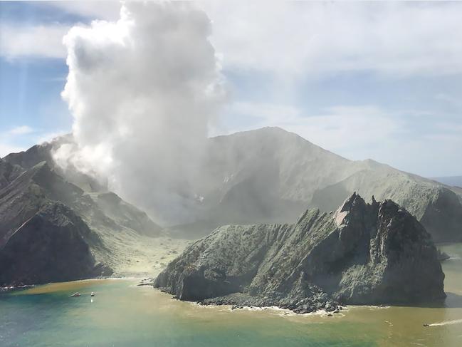 The volcanic explosion on White Island. Picture: Auckland Rescue Helicopter Trust View