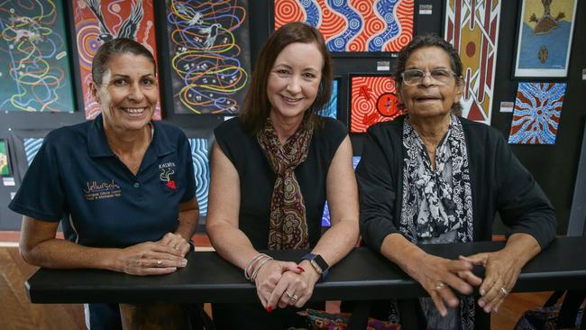 Senior Cultural Promotions Officer Lexene Busbridge, Attorney-General and Minister for Justice Yvette D’Ath and Aboriginal Elder Aunty Joyce Summers at Jellurgal Arts Centre on the Gold Coast. Picture: Supplied.