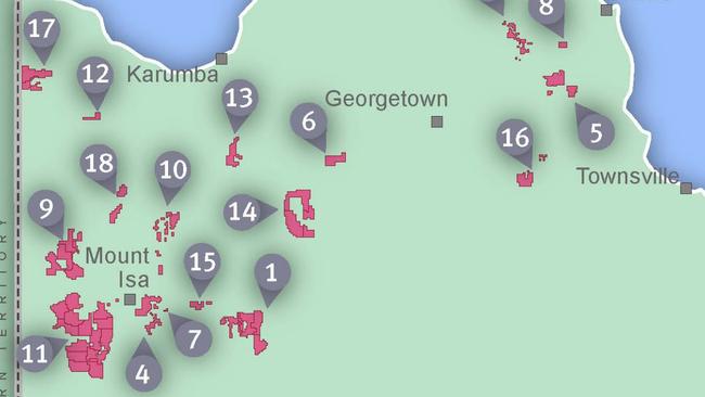 Many of these companies are working in the North West Minerals Province. These include True North Copper (18), Mount Isa Mines (9), NeoDys (11) and Renegade Exploration (15).