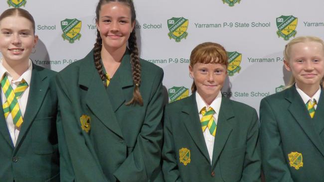 Yarraman State School Captains for 2024. Primary captains Harper Orme and Tayla-Anne Cross. Secondary captains Nova Johnston and Nikita Saunders.