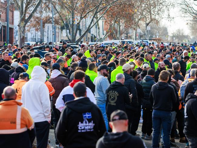 Hundreds of members stood outside after the venue filled up. Picture: Aaron Francis