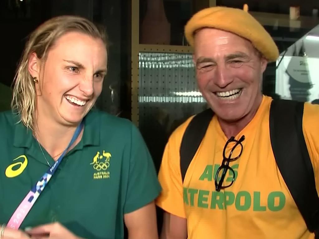 Daryl Halligan with his daughter Bronte after the Stingers beat the USA.