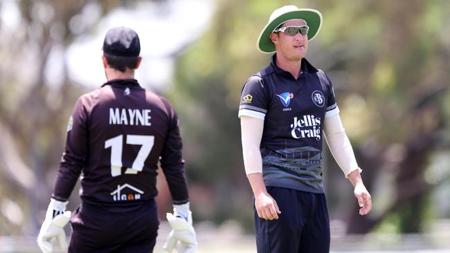 Brunswick wicketkeeper Karl Mayne and Simon Hill. Picture: George Sal