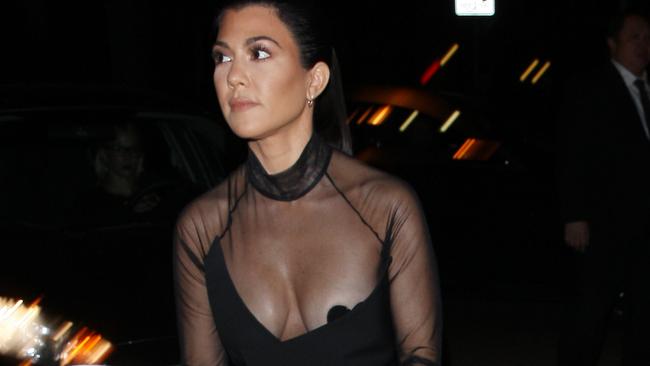 Kourtney Kardashian had a minor wardrobe malfunction at Craig's restaurant in West Hollywood. Picture: Splash