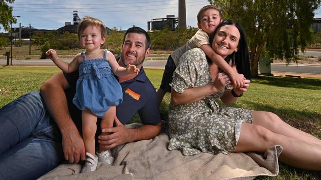 Realtor Kieran Tully and wife Rikki Loccisano with their children in Mt Isa. Picture: Lyndon Mechielsen