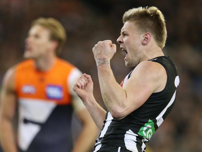 Jordan De Goey played a big part in the Pies’ win. Pic: Michael Klein