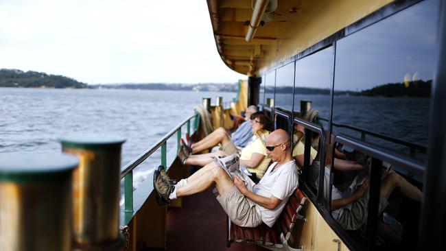 Passengers on the 'Queensliff' Manly Ferry. Picture: Bradley Hunter