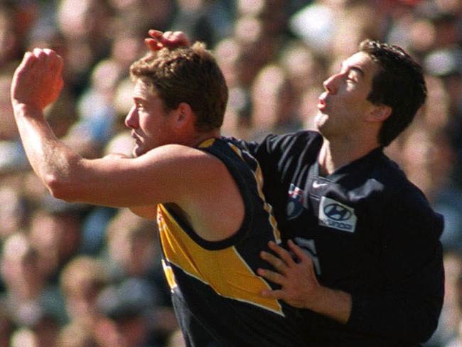 1999 Semi-Final. West Coast Eagles v Carlton. MCG. Stephen Silvagni stayed close to Eagles full-forward Scott Cummings all day.