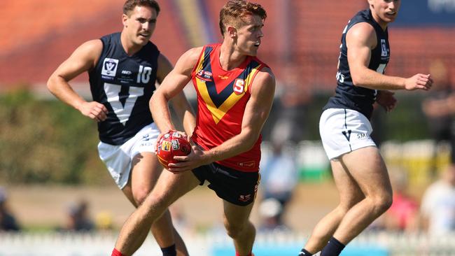 Central District AFL mid-season rookie draft prospect Jez McLennan in action for the SANFL state team against the VFL last month. Picture: Maya Thompson/AFL Photos/via Getty Images