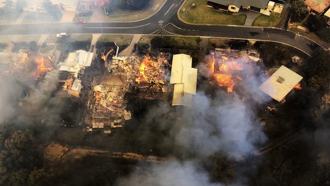 Houses burned in the Tathra fire. Picture by Philip O’Driscoll / O’Driscoll Aviation