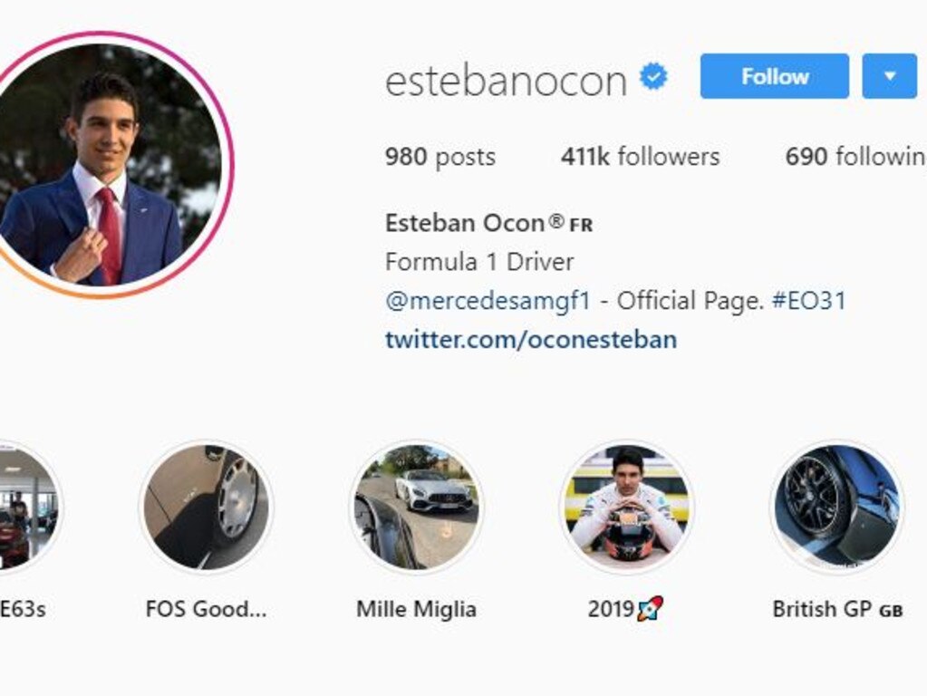 Esteban Ocon's Instagram bio.