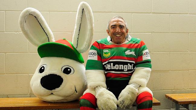 TOWNSVILLE, AUSTRALIA - AUGUST 03: Rabbitohs Mascot Charlie Gallico sits in the players tunnell before the start of the round 21 NRL match between the North Queensland Cowboys and the South Sydney Rabbitohs at 1300SMILES Stadium on August 3, 2013 in Townsville, Australia. (Photo by Ian Hitchcock/Getty Images)