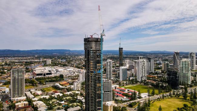 Gold Coast developer Sunland Group's 272 Hedges Ave tower has topped out at Broadbeach.