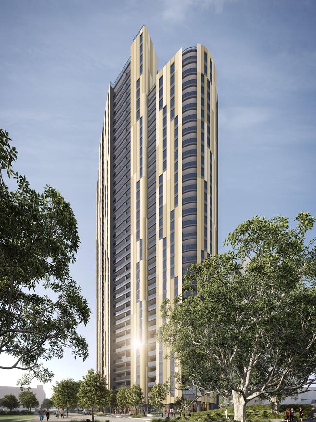 An artist’s impression of the build-to-rent apartment building at Brisbane Showgrounds in Queensland to be developed by Lendlease and QuadReal Property Group.